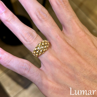 S925纯银中古黑金点钻菱格宽面戒指女轻奢高级感开口可调节食指戒