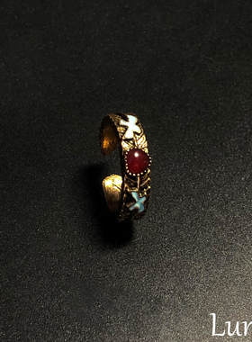 S925纯银油画风蓝色飞鸟爱心戒指