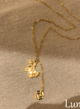 新中式碎碎冰小马驹铜钱项链女款轻奢小众精致高级感本命年锁骨链