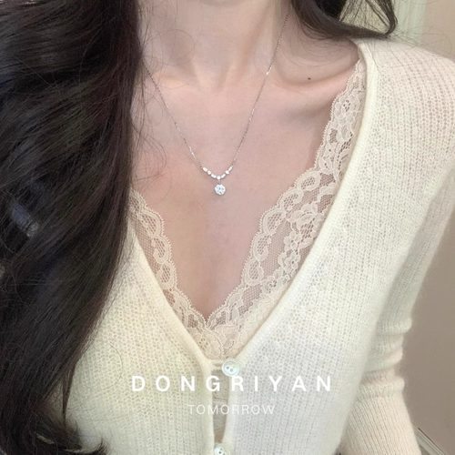 S925纯银V字锆石项链女款高级感