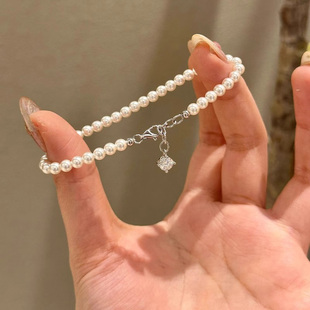S925纯银施家奶油白珍珠手链女款2025年新款轻奢小众精致气质手饰