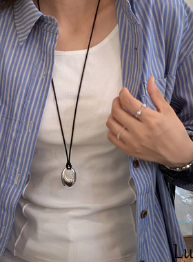 S925纯银长款黑绳立体水滴项链女