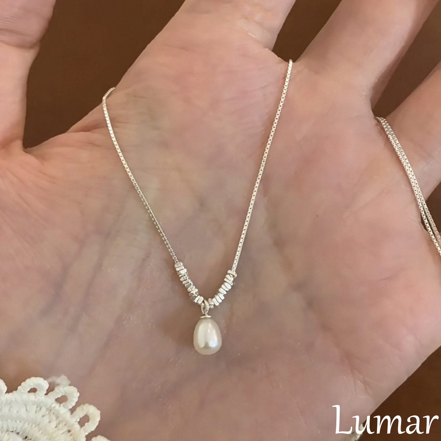 S925纯银碎银子水滴珍珠项链轻奢