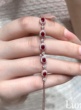 S925银老钱风椰圆红宝石手链女款