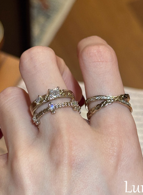 S925纯银中古镂空十字交叉戒指女