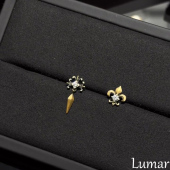 S925银复古mini闪钻黑金鸢尾花耳钉女轻奢高级高小众设计气质耳饰