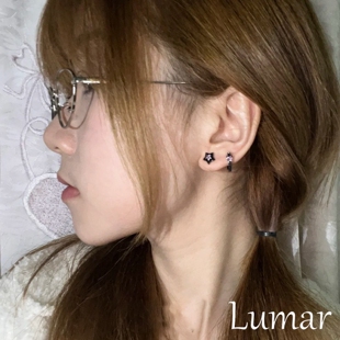 甜酷风黑粉撞色五角星耳钉女轻奢高级感圈圈耳环小众独特个性耳饰