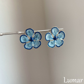 S925纯银复古甜美滴釉蓝色花朵耳钉女款 高级感甜美风精致优雅耳饰