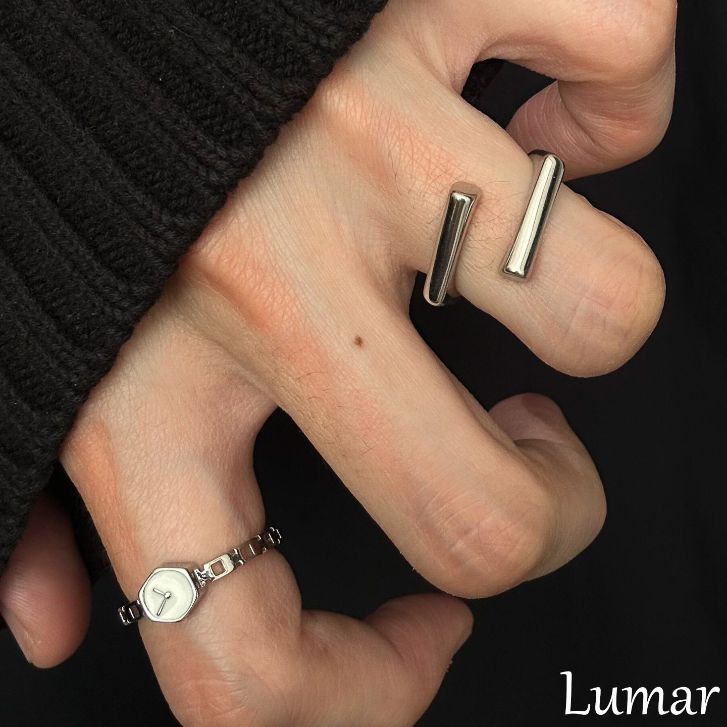 S925纯银极简风几何光面钟表戒指女小众设计冷淡风简约百搭食指戒