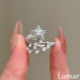 S925银爆闪满钻星星戒指女轻奢高级感小众设计时尚 百搭可调节指环