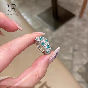 薄荷绿仿满钻戒指女轻奢高级感指环复古宫廷风气质食指戒小众设计