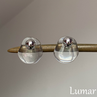 S925纯银液态透明银球耳钉女高级感轻奢小众个性ins时尚椭圆耳环