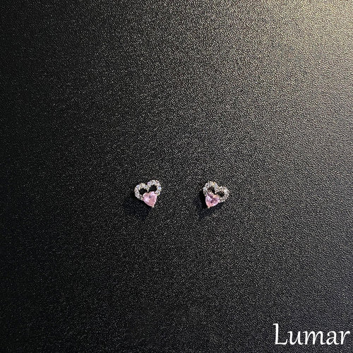 S925纯银甜美清新闪钻心形耳钉女