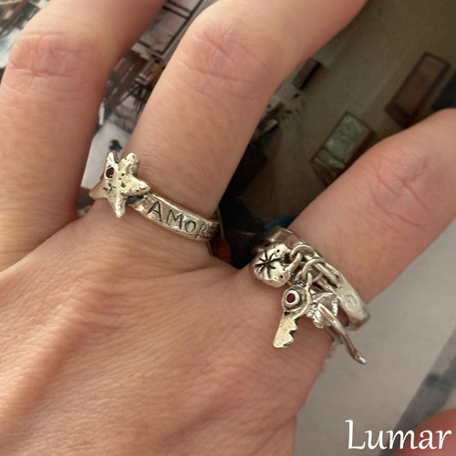 S925银老钱风五角星英文刻印戒指