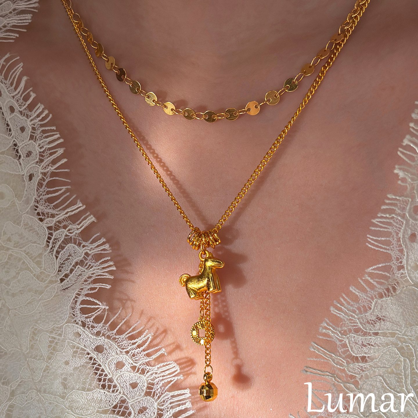 S925纯银马上有钱沙金小马吊坠项链女款2026马年本命年秋冬毛衣链,饰品/流行首饰/时尚饰品新,项链,淘宝优惠券,粉丝福利购,淘宝优惠卷