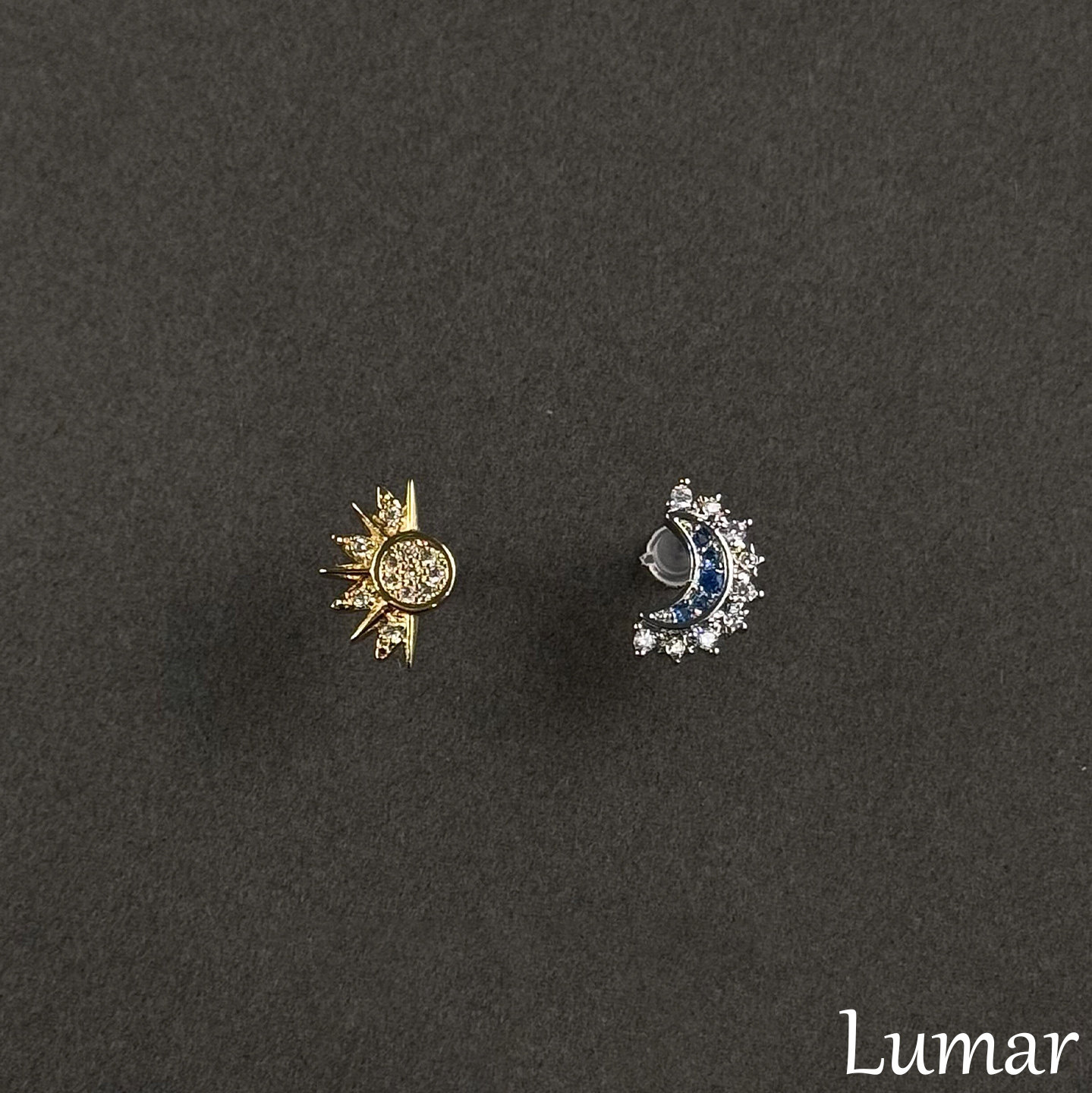 S925银中古满钻太阳月亮耳钉女小众设计不规则情侣戒指情人节礼物