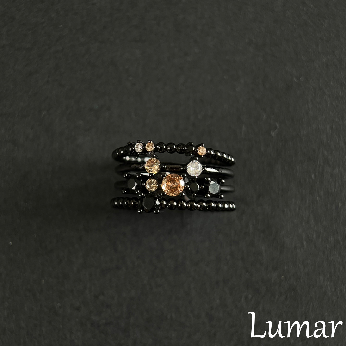 S925纯银黑色多层环绕闪钻戒指女