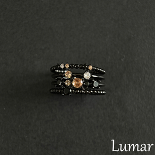 S925纯银黑色多层环绕闪钻戒指女轻奢小众高级感甜酷辣妹风食指戒