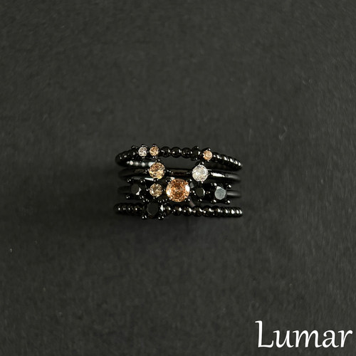 S925纯银黑色多层环绕闪钻戒指女