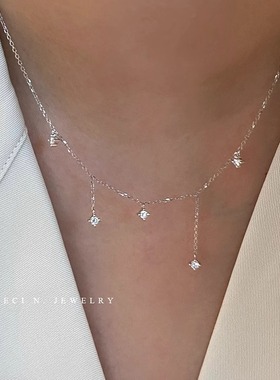 S925纯银锆石流苏项链女2025新款