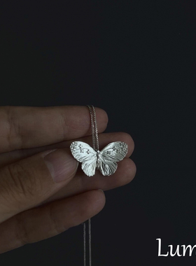 S925纯银立体满天星蝴蝶项链女款