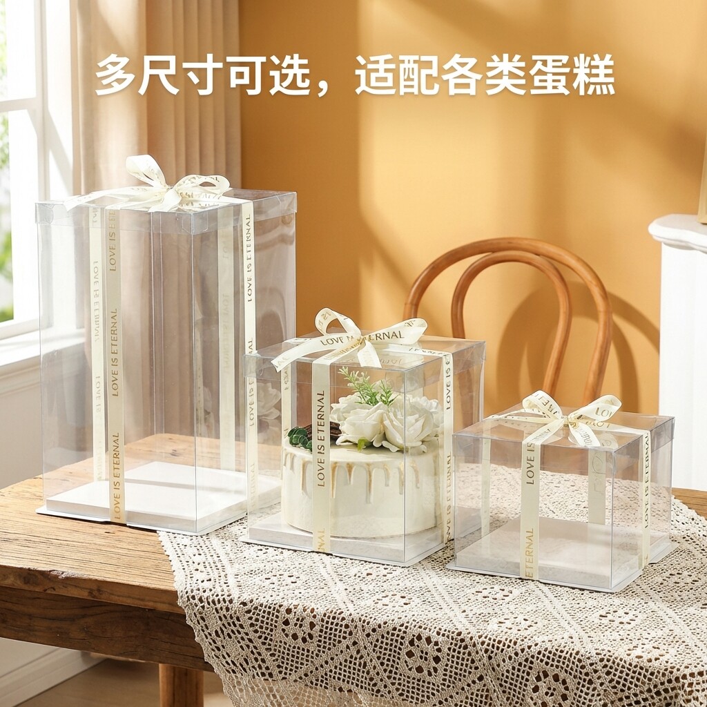 全透明生日蛋糕盒子包装盒4 6 8 10 12寸双层加高慕斯烘焙包装盒