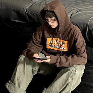 国潮秋冬加绒重磅卫衣高质量美式复古潮宽松男女情侣保暖连帽外套