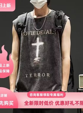 INFORMER美式复古高街潮牌宽松嘻哈2024新款夏季男款潮流纯棉背心