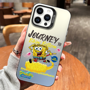 适用苹果15手机壳2024海绵宝宝15iphone14pro高级感12呆萌11新款15promax彩银xr派大星xsmax8plus全包7plus