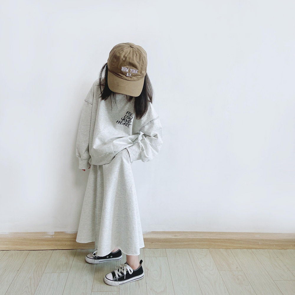 2024秋冬亲子休闲宽松毛圈卫衣半裙套装女童长款伞裙森女风两件套