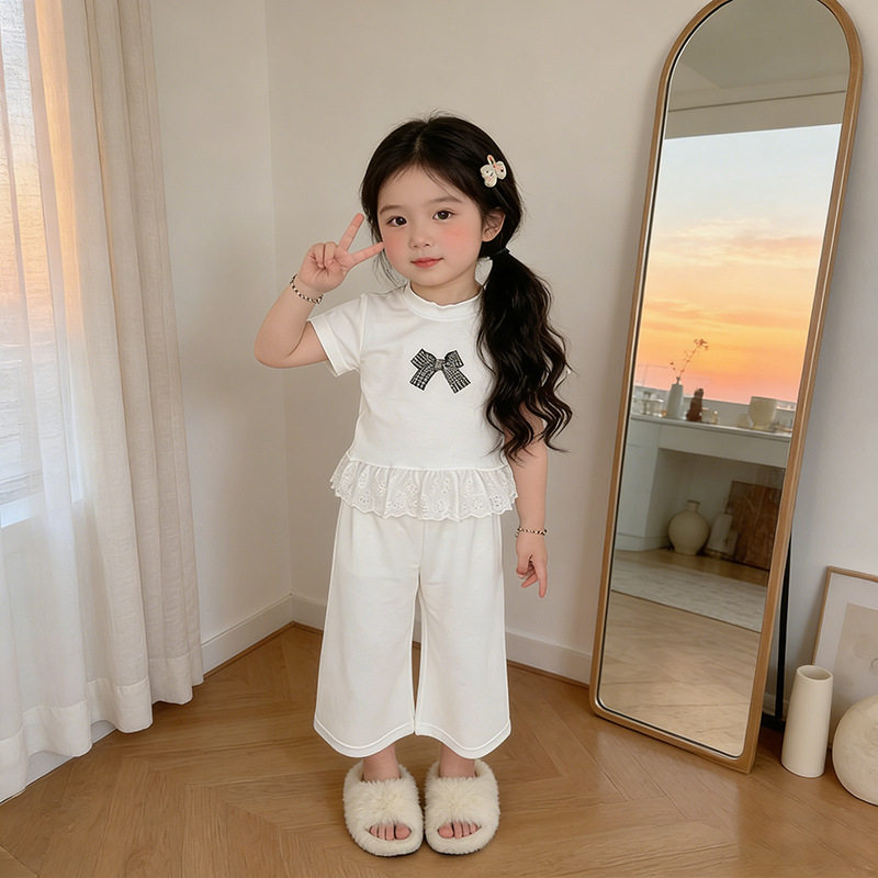 女童夏装短袖阔腿裤套装韩版小女孩休闲衣服洋气运动两件套夏天