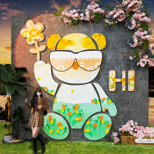 网红打卡拍照区布置户外花墙面装 饰品小庭院造背场景氛围墙贴画3d