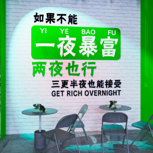 暴富墙贴纸酒吧咖啡奶茶店墙壁装 饰网红打卡拍照区布置麻将馆用品