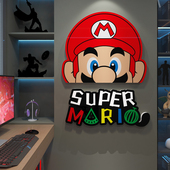 卡通马里奥墙贴纸画电竞屋布置小房间改造用品儿童卧室墙面装 饰3d