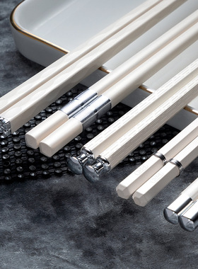 筷子家用高档新款白色合金筷耐高温防滑一人一筷专用简约轻奢快子