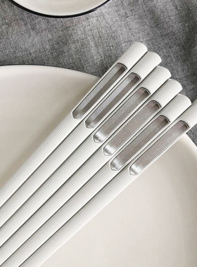 高档合金筷子日式尖头防滑酒店餐厅家用洗碗机可用白色高颜值公筷