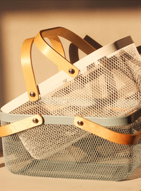 铁艺收纳篮家用厨房蔬菜水果储物篮宿舍桌面零食杂物镂空手提篮子