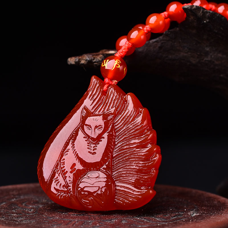 2026年天然玛瑙九尾狐吊坠男士招桃花项链女招财护身符旺姻缘挂件