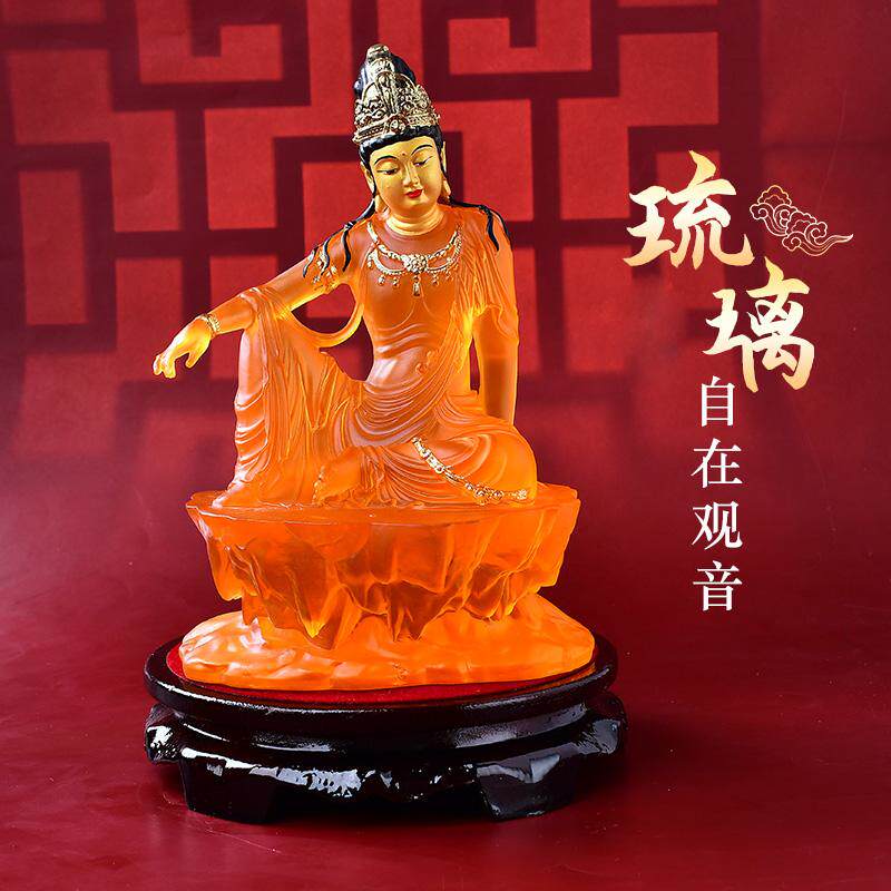 新款自在观音佛像家用中式禅意琉璃摆件客厅书房办公家居饰品供奉