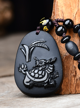 淘运灵阁属羊2026马年生肖吉祥物麟龟赐瑞三合开运项链黑曜石挂件