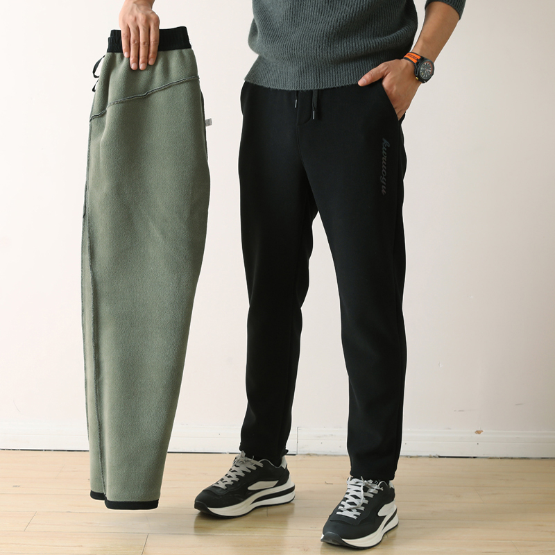 男直筒休闲裤加绒加厚宽松运动长裤子秋冬季保暖抗寒外穿卫裤棉感