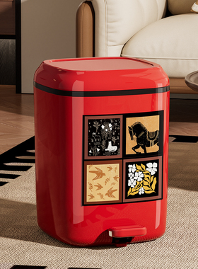 中古风红色脚踏垃圾桶家用客厅轻奢高档高颜值带盖卧室脚踩卫生间