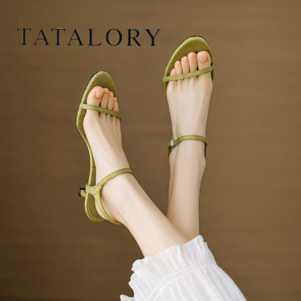 TATA LORY女鞋法式简约百搭露趾细跟凉鞋女夏季气质一字带高跟鞋