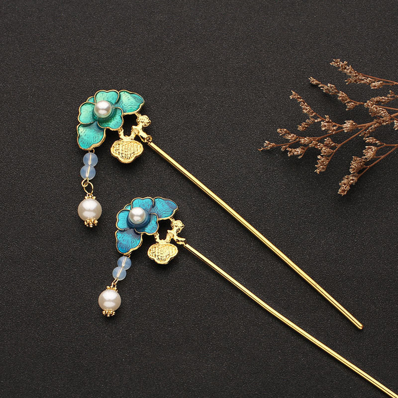 古风发簪汉服配饰烧蓝复古钗子古代盘发荷叶簪子女古装头饰品宫廷