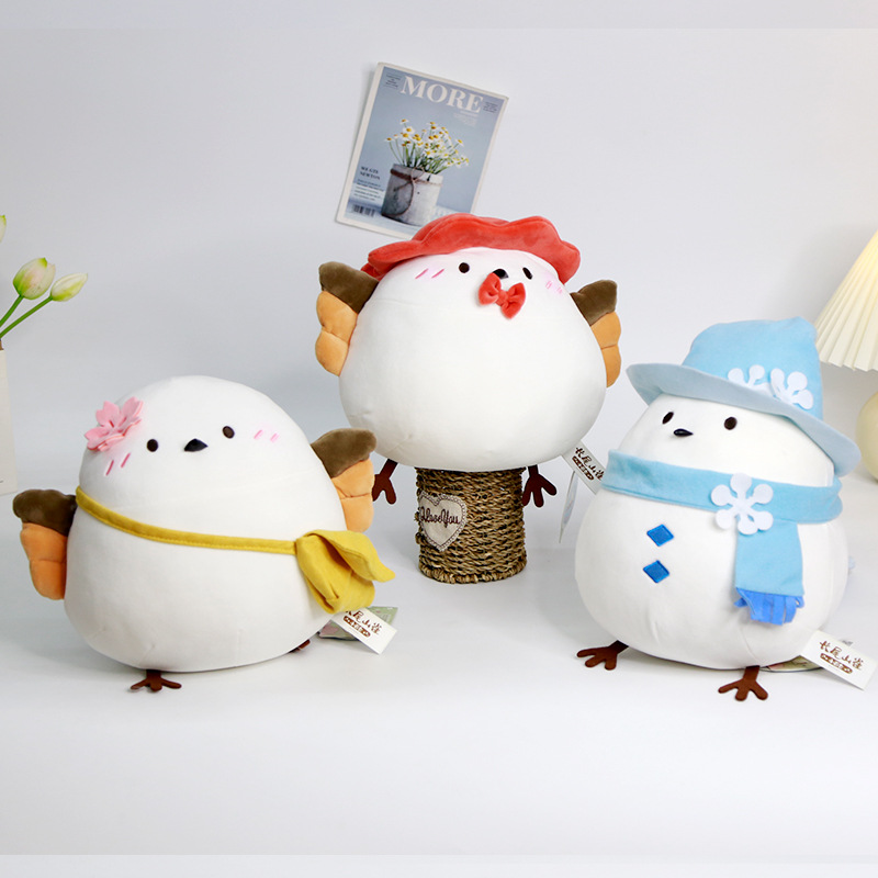 赛特嘟嘟仿真小鸟毛绒玩具肥啾鸟麻雀玩偶银喉长尾山雀公仔布娃娃