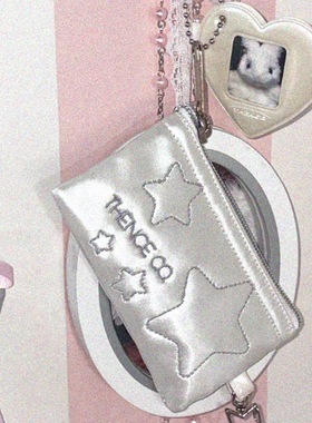 Thence韩国代购 星星皮质刺绣卡包钥匙扣零钱包唇膏包挂件杂物包