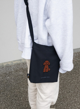 Zeroperzero韩国代购 小狗刺绣尼龙随身手机斜挎包休闲小包收纳包