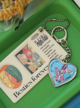 Thence韩国代购 美式复古钥匙扣爱心小挂件包包配饰小众方形挂链