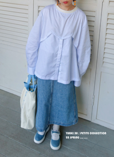 「PETITE线」YUNKIXU原创小众日韩可拆卸简约蓝白细条纹波浪衬衫