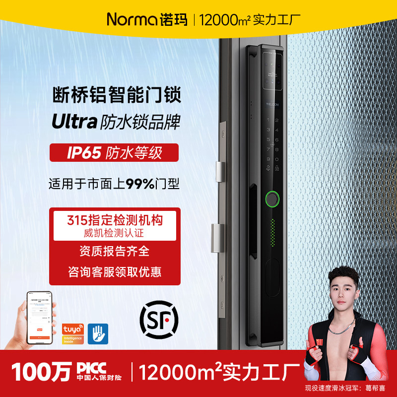 诺玛断桥铝智能门锁对讲猫眼人脸识别智能锁推拉玻璃门电子密码锁